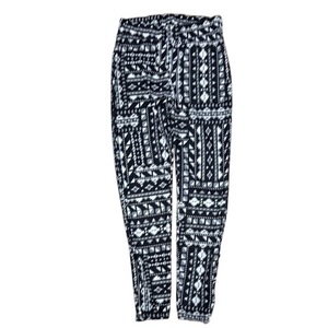 Lily White Black & White Tribal Print Jogger Pants Size M Zipper Ankle Stretch